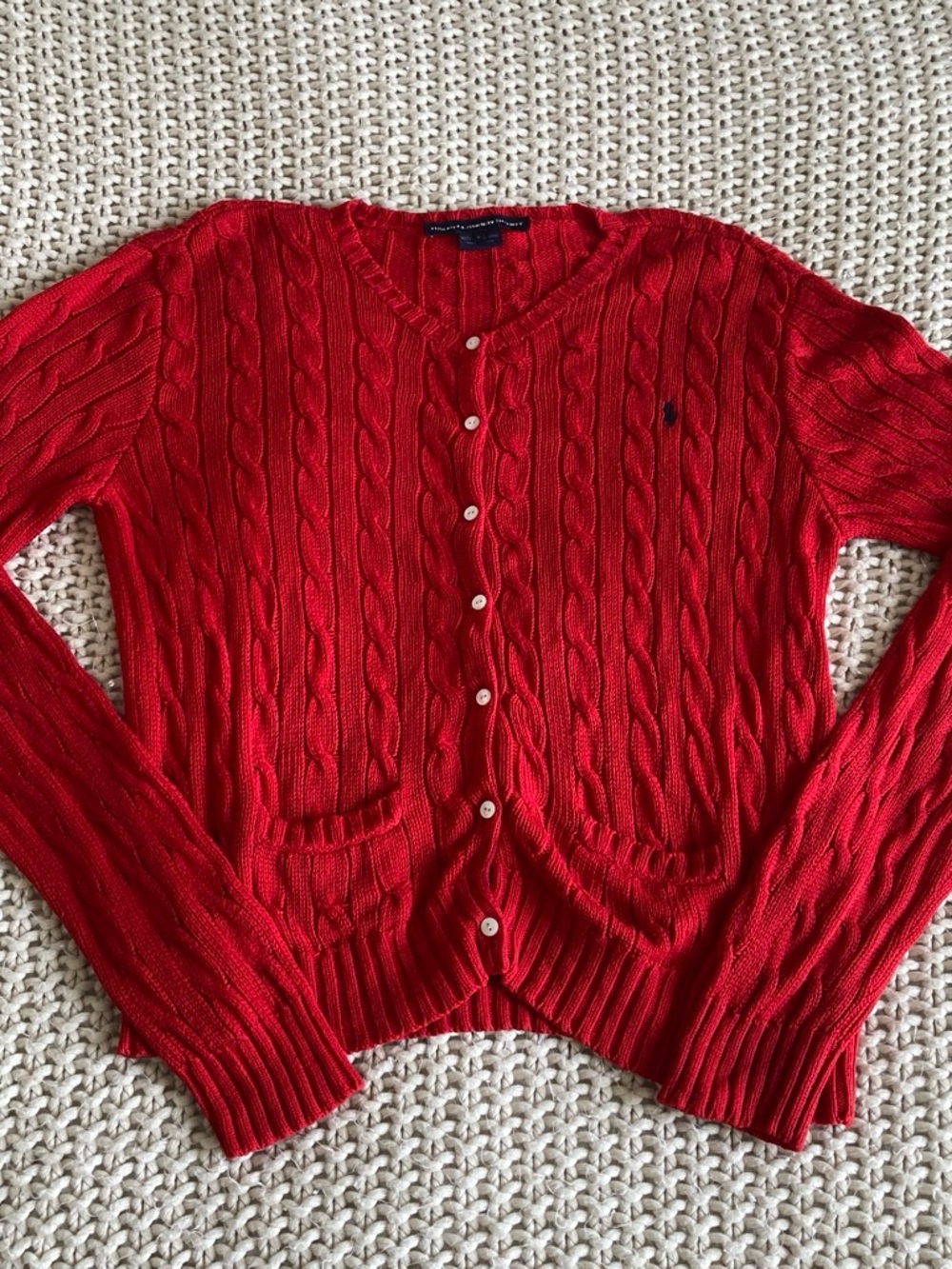 Polo by Ralph Lauren Red Cable-Knit V-Neck Cardigan